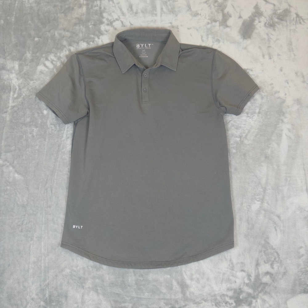 BYLT Polo Shirt Mens Large Gray Lux Short Sleeve Curved Hem Athletic Golf Top